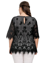 Load image into Gallery viewer, Plus Size Floral Lace Top Tunic Blouse Cotton Blended